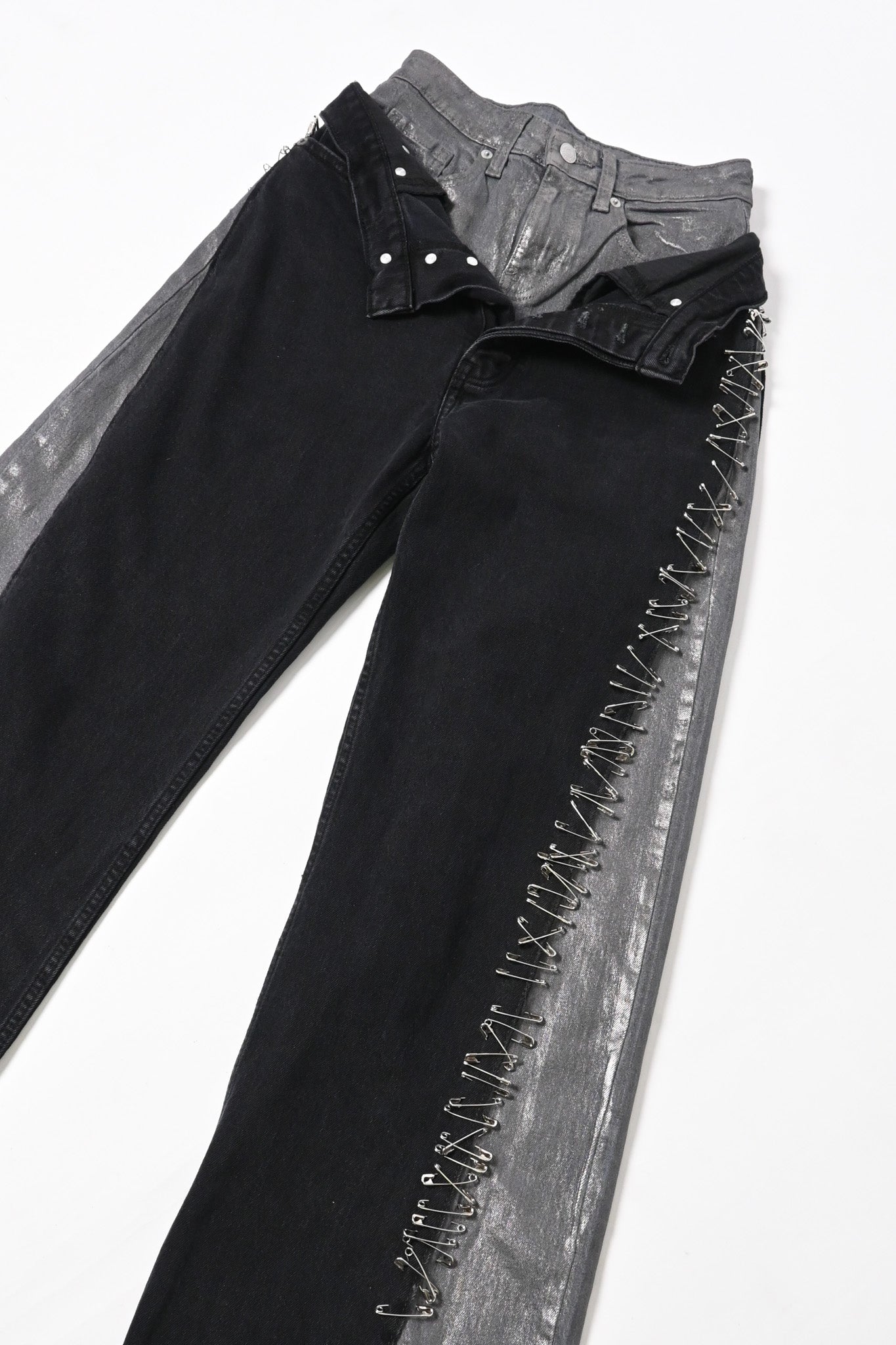 Double layer safety pin denim Small