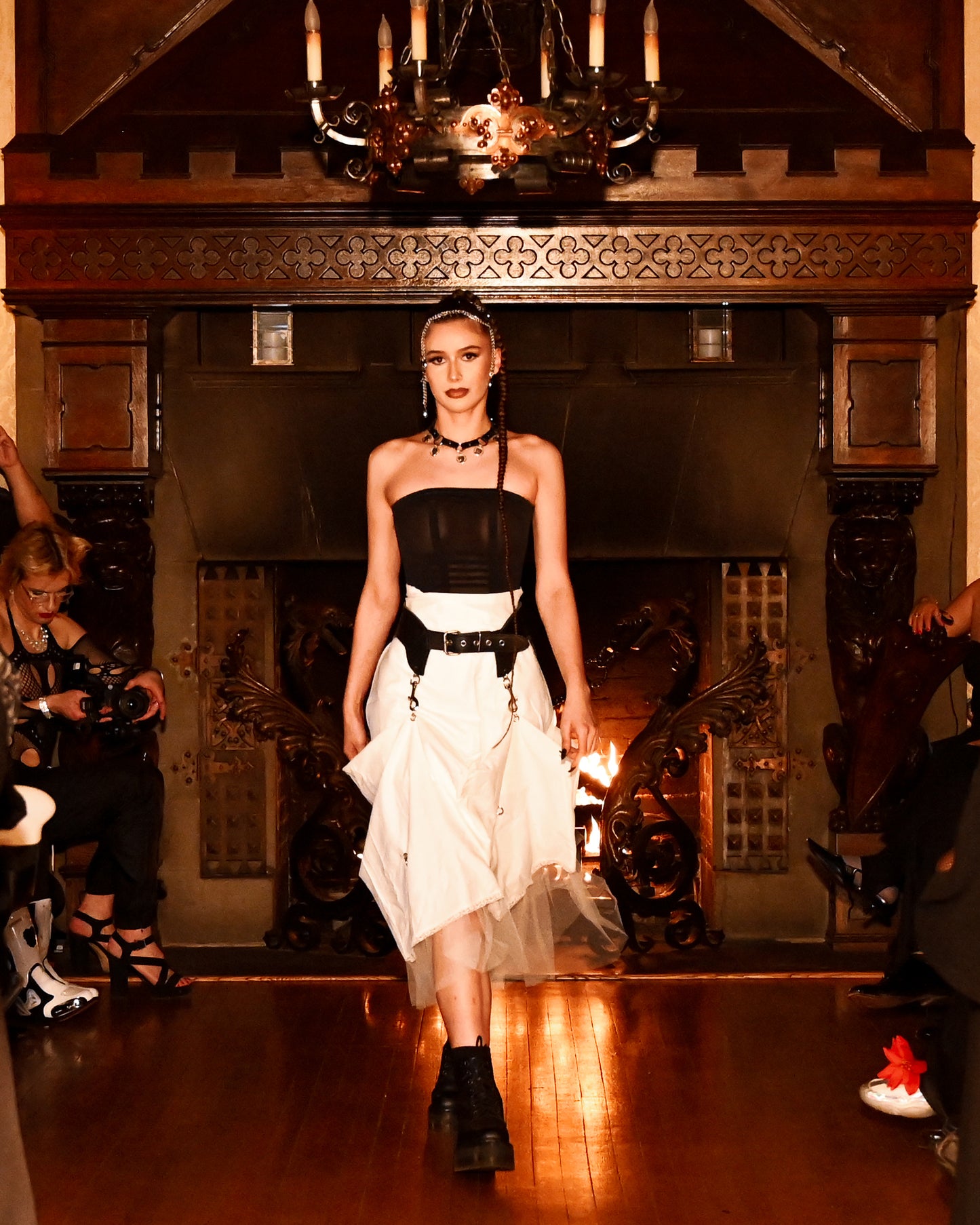 LAUREN'S White skirt and Leather Garter set