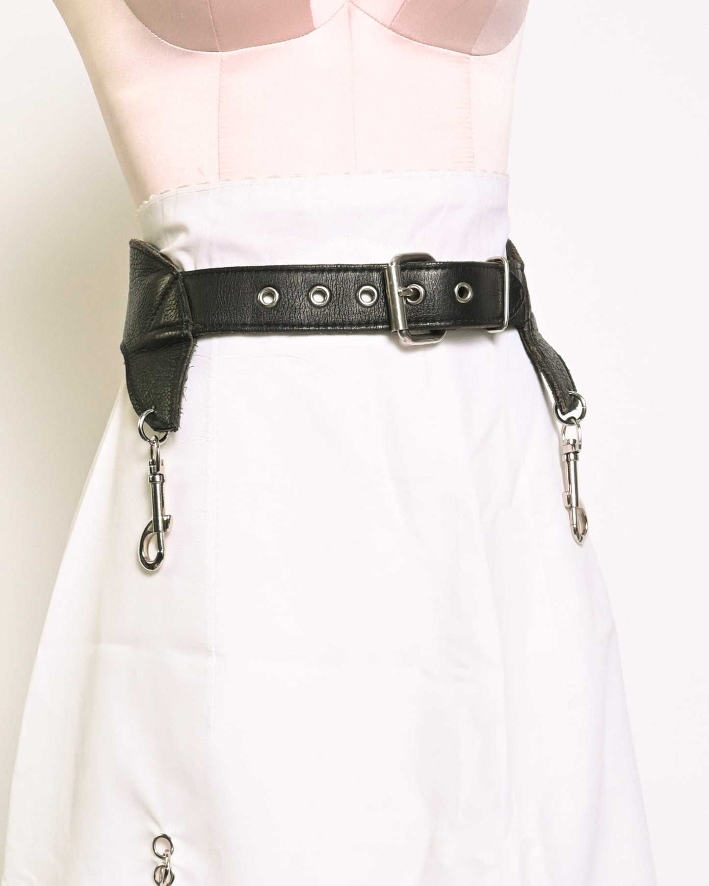 LAUREN'S White skirt and Leather Garter set