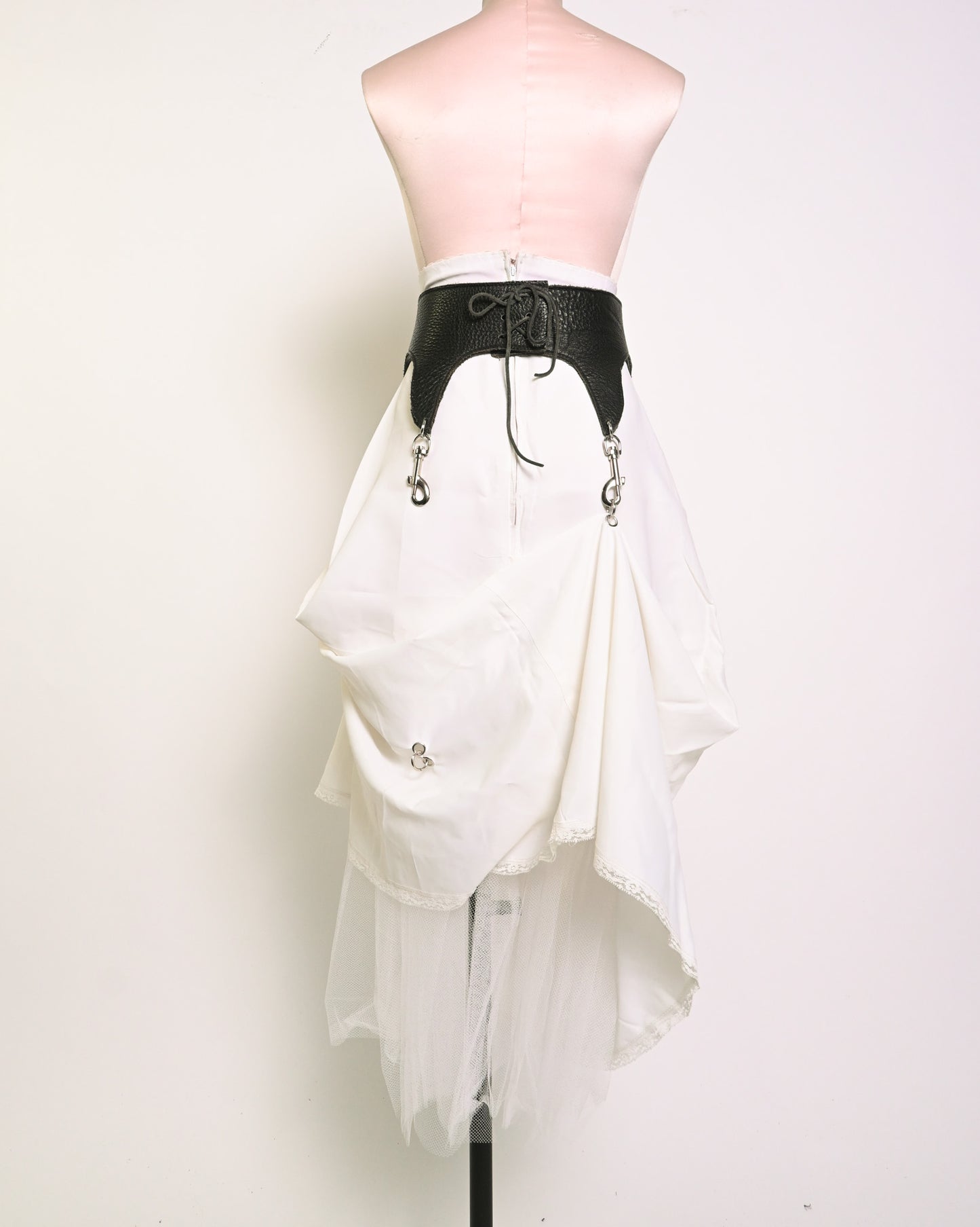 LAUREN'S White skirt and Leather Garter set