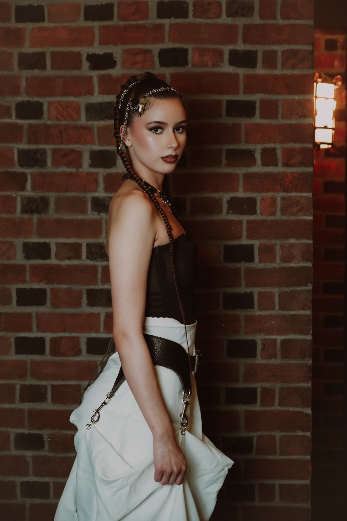 LAUREN'S White skirt and Leather Garter set