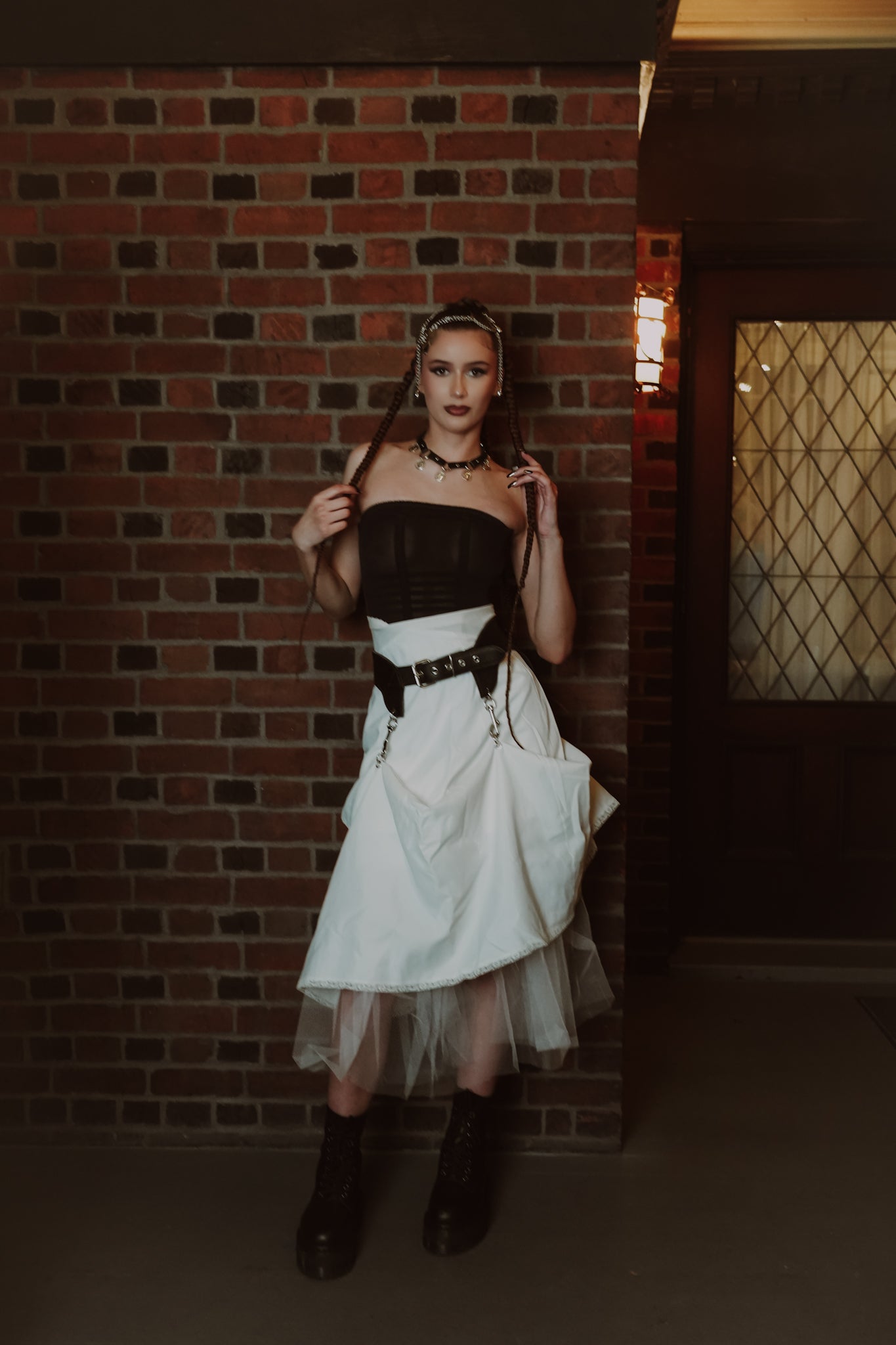 LAUREN'S White skirt and Leather Garter set