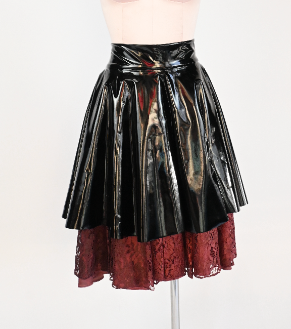 VINYL and vintage SILK LACE SKIRT (33" Waist)