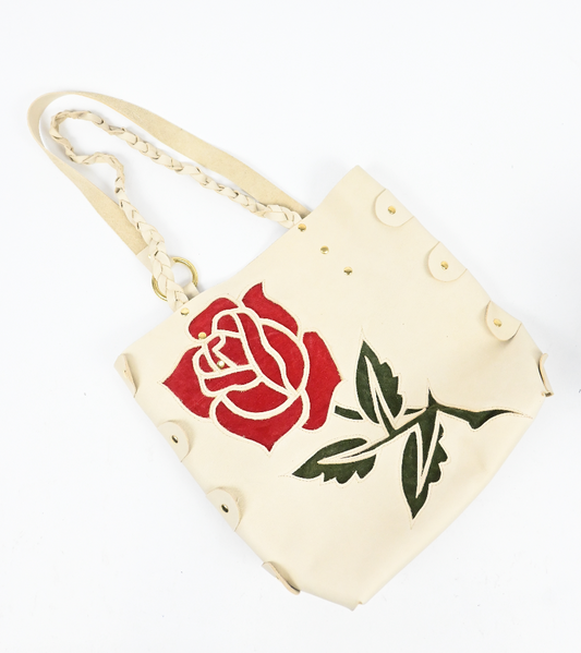 Leather Rose Tote (Cream)