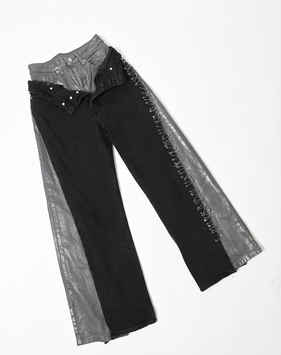 Double layer safety pin denim Small