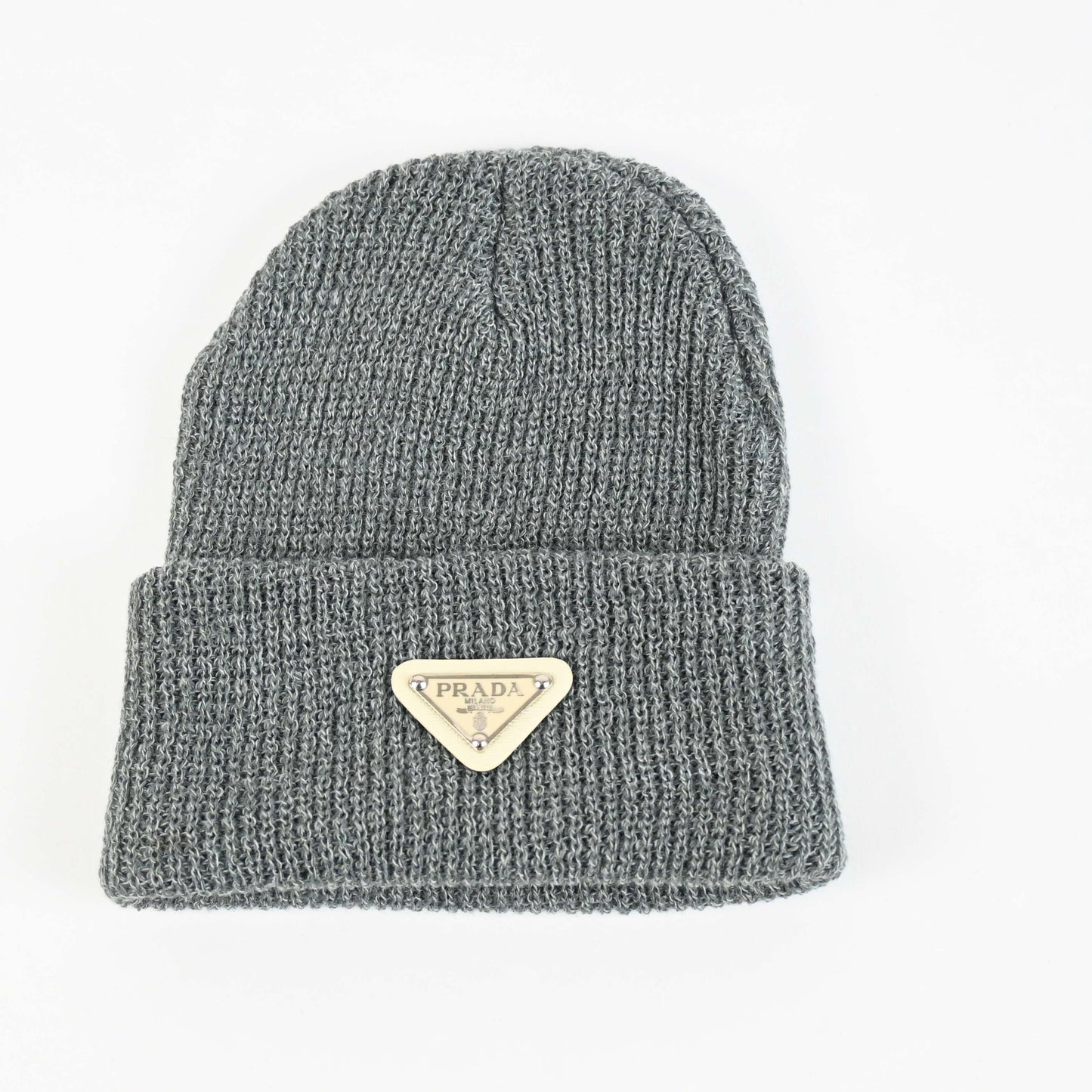 Grey/Green Rib style beanie grey emblem