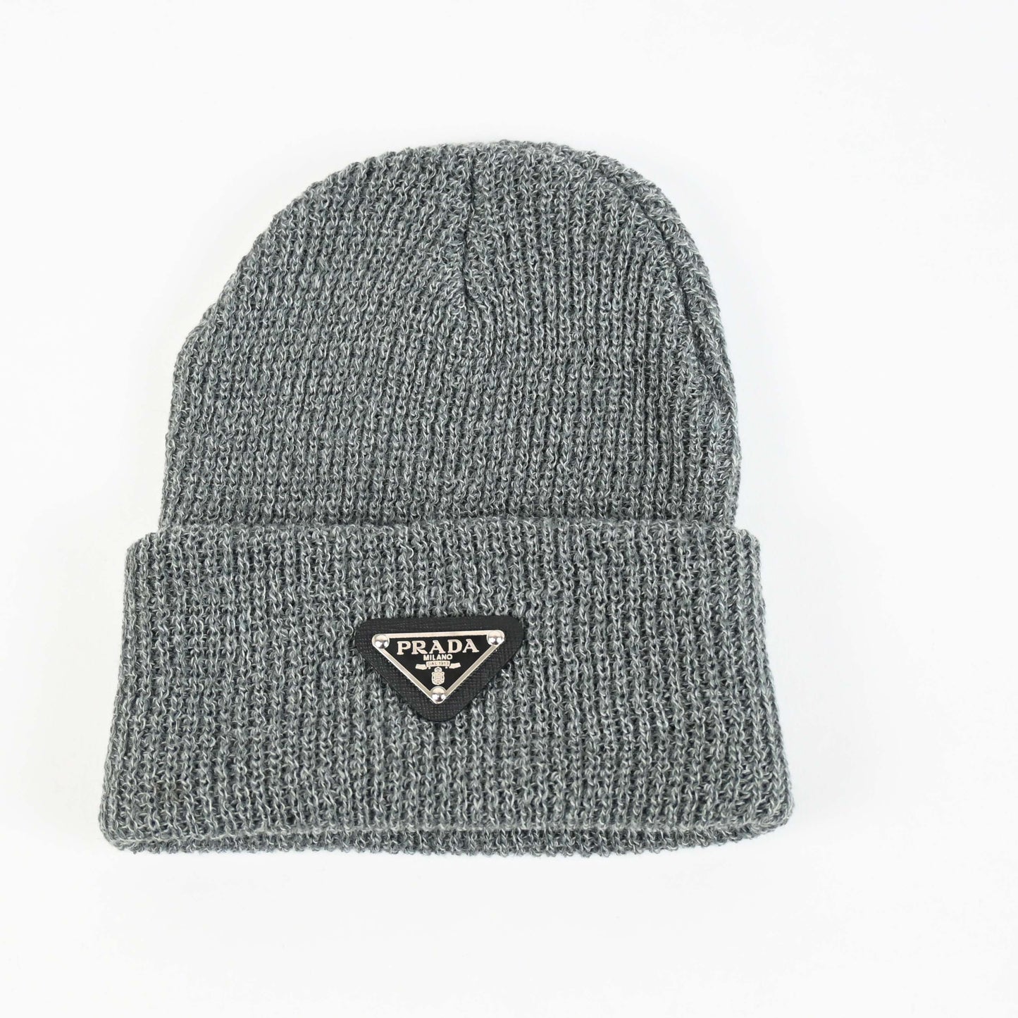 Grey/Green Rib style beanie grey emblem