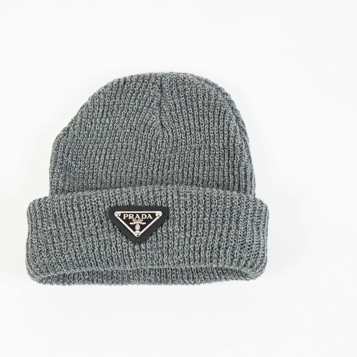 Grey/Green Rib style beanie grey emblem