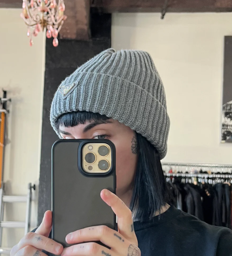 Black Large rib style beanie