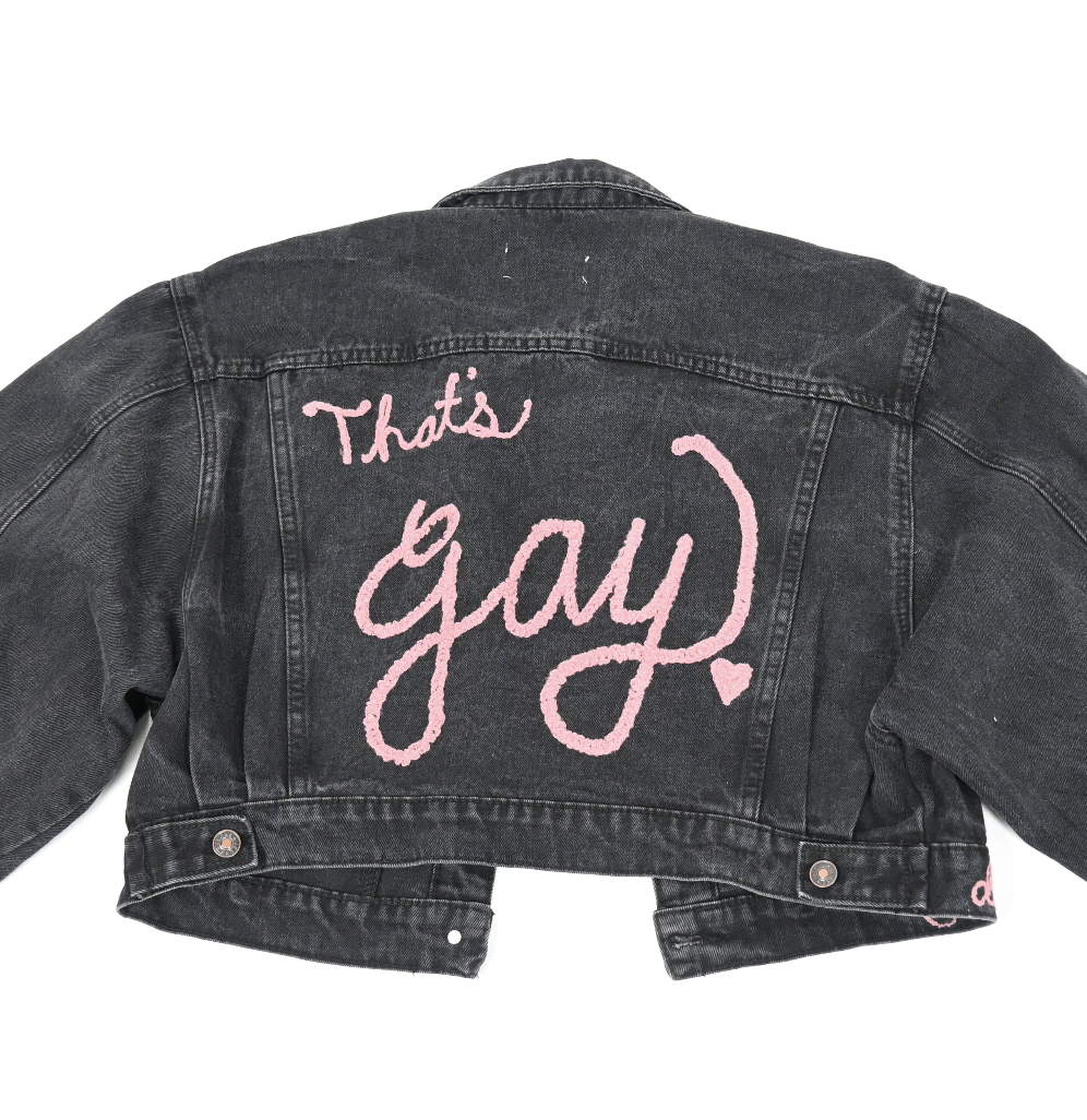 LGBTQIA+ custom chainstitch denim jacket (Medium)