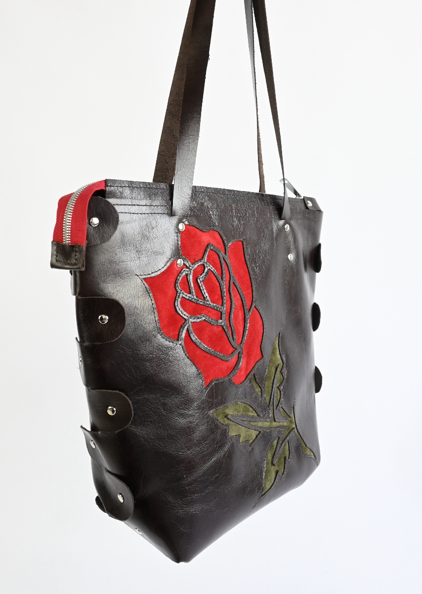 Leather Rose Tote (Brown)