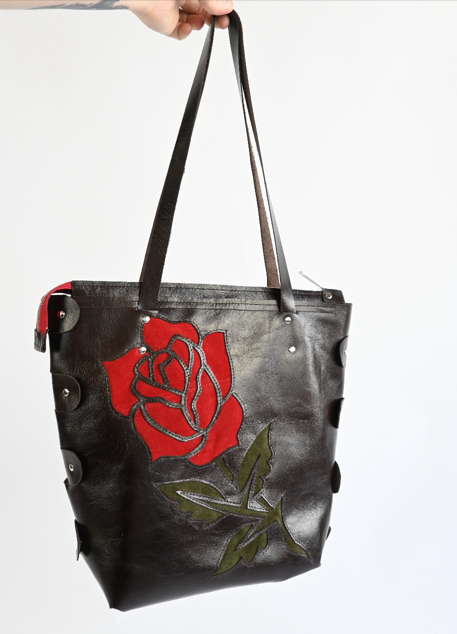 Leather Rose Tote (Brown)