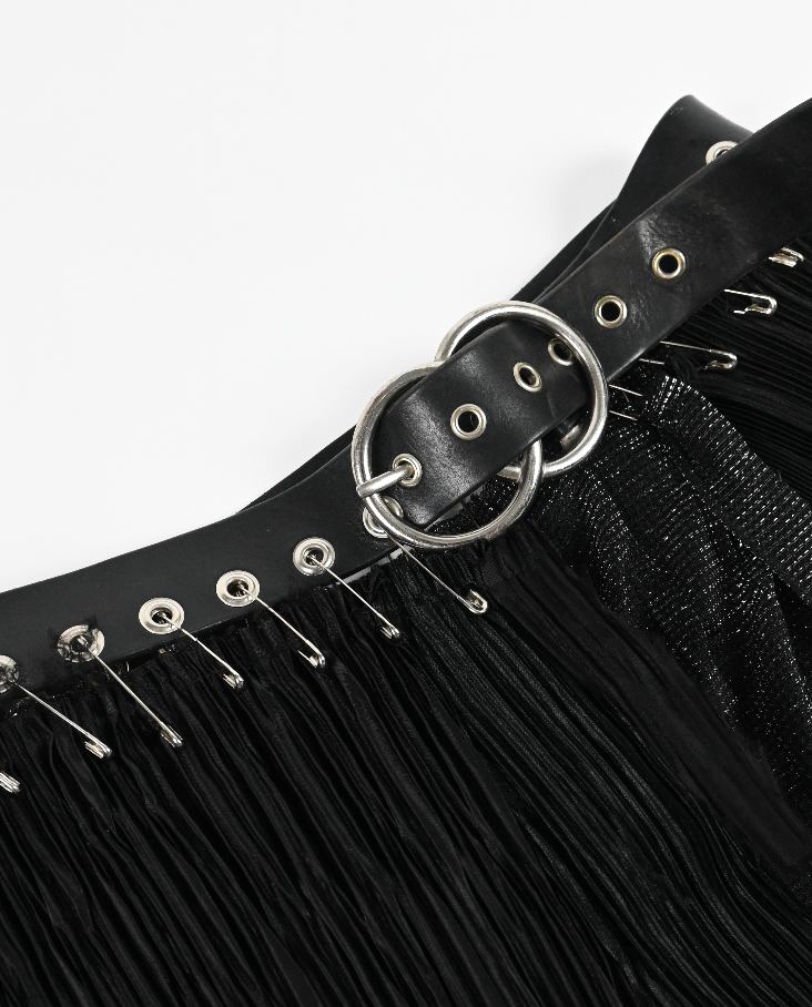 ME TO YOU layered black leather belt skirt