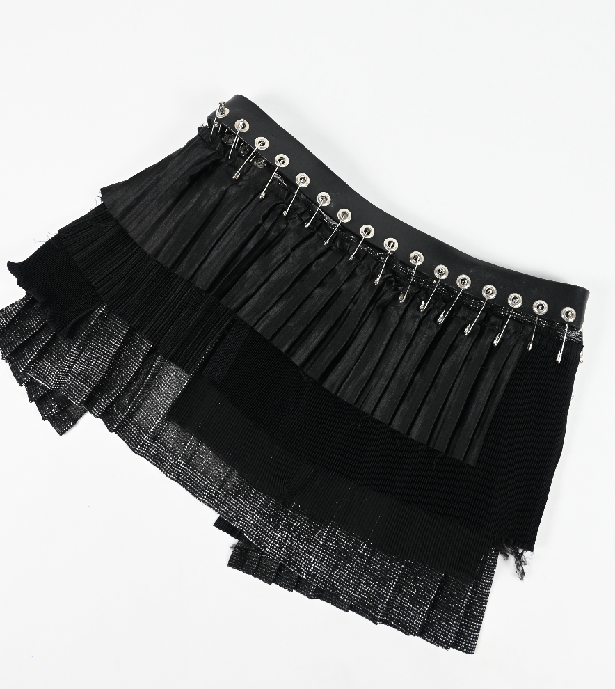 ME TO YOU layered black leather belt skirt