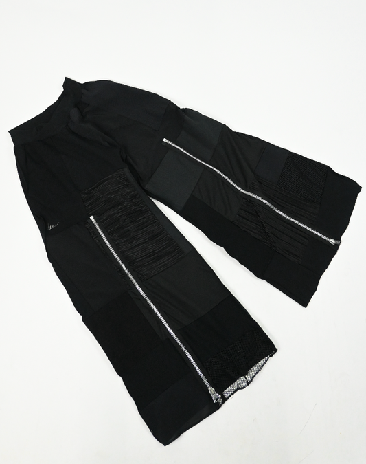 BLACK patch-work wide leg zip pants (S/M)