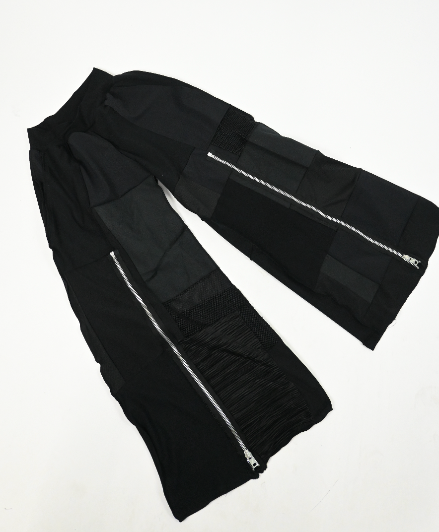 BLACK patch-work wide leg zip pants (XS)