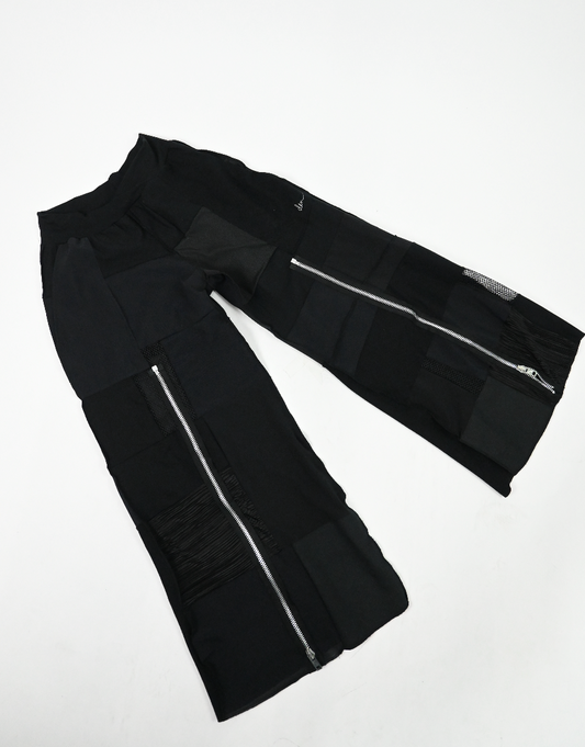 BLACK patch-work wide leg zip pants (Small)