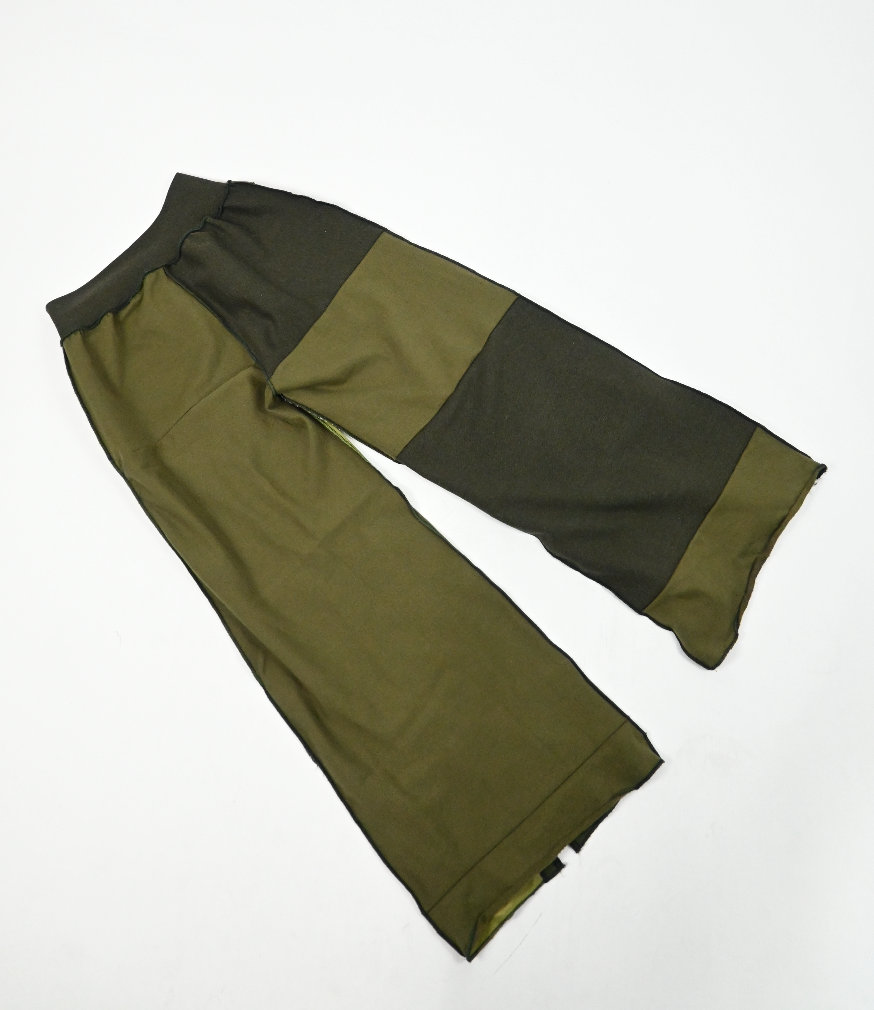 VANILLA'S GREEN patch-work wide leg zip pants (Small)