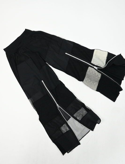 SAFIA'S BLACK patch-work wide leg zip pants (S/M)