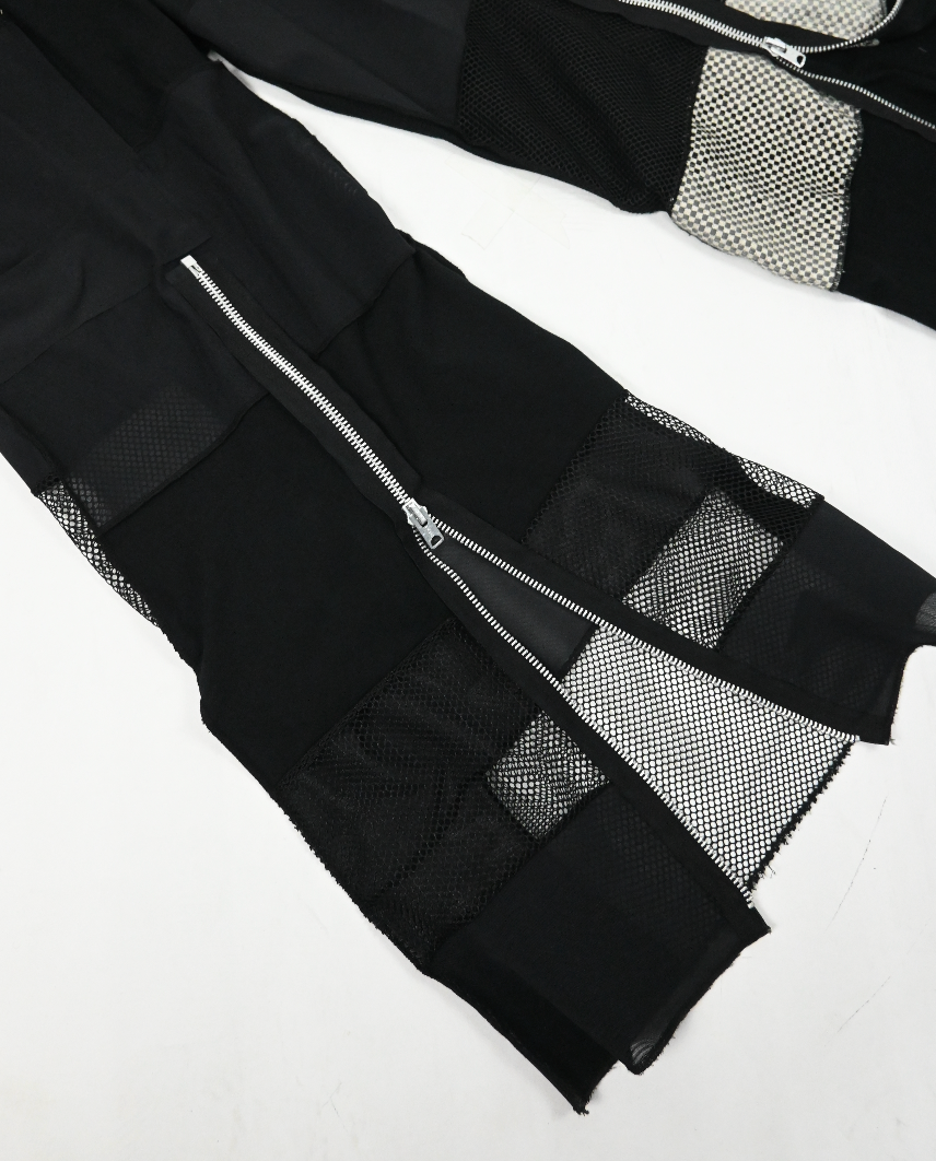 SAFIA'S BLACK patch-work wide leg zip pants (S/M)