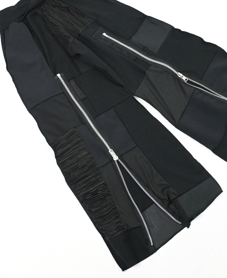 ARIAM'S BLACK patch-work wide leg zip pants (XS)