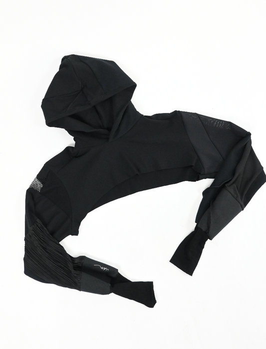 Black patch-work extra crop hoodie