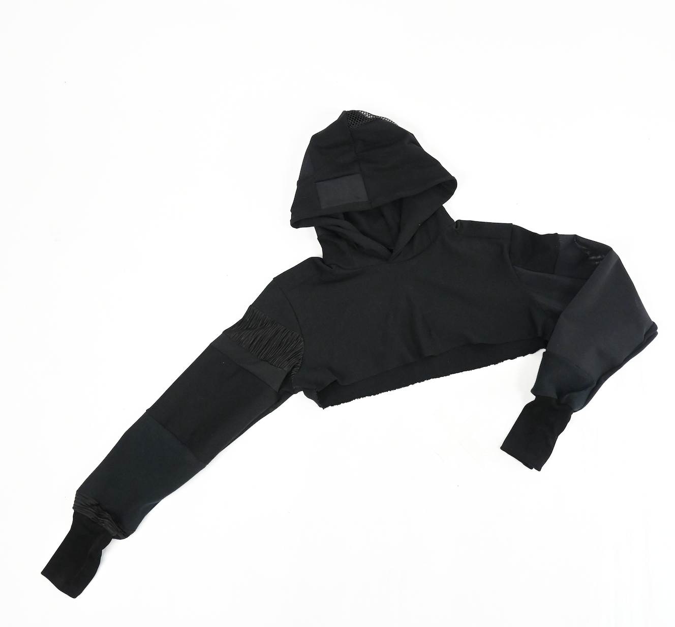 Black patch-work extra crop hoodie