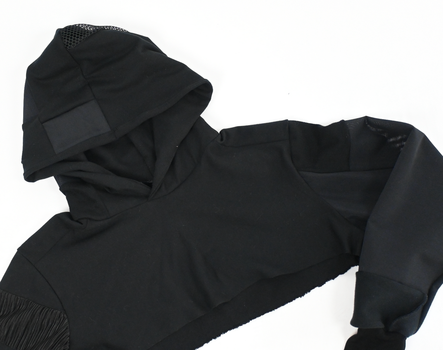 Black patch-work extra crop hoodie