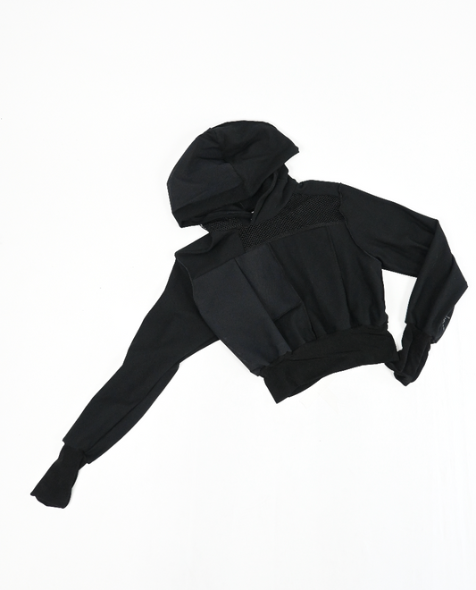 Black patch-work signature hoodie