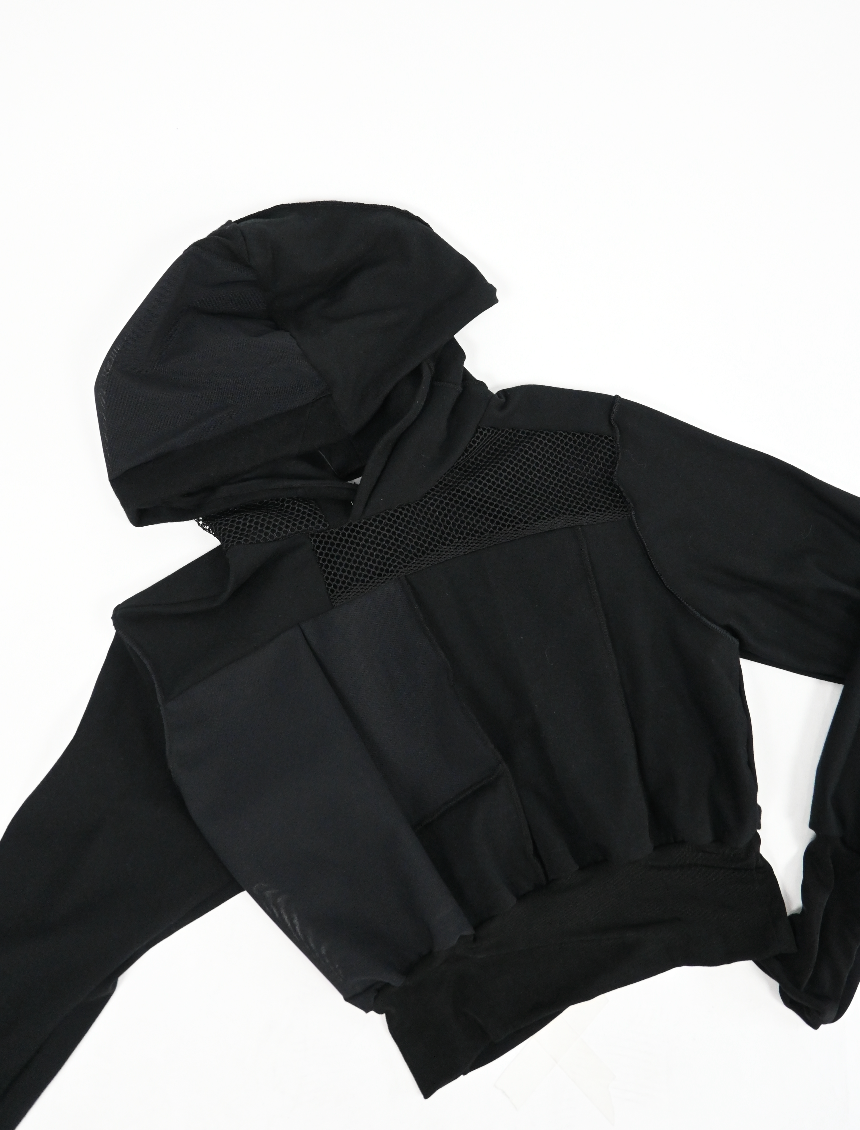 Black patch-work signature hoodie