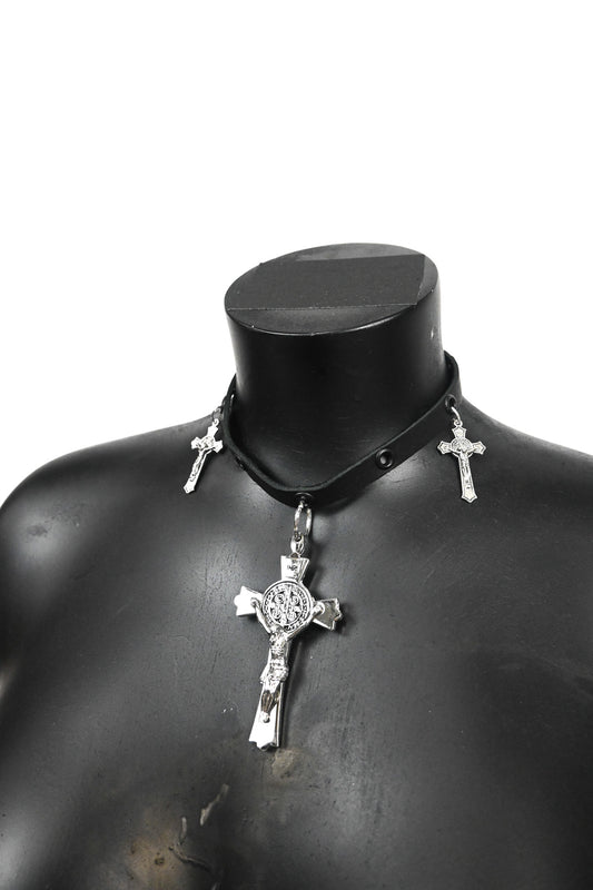Crucifix leather choker