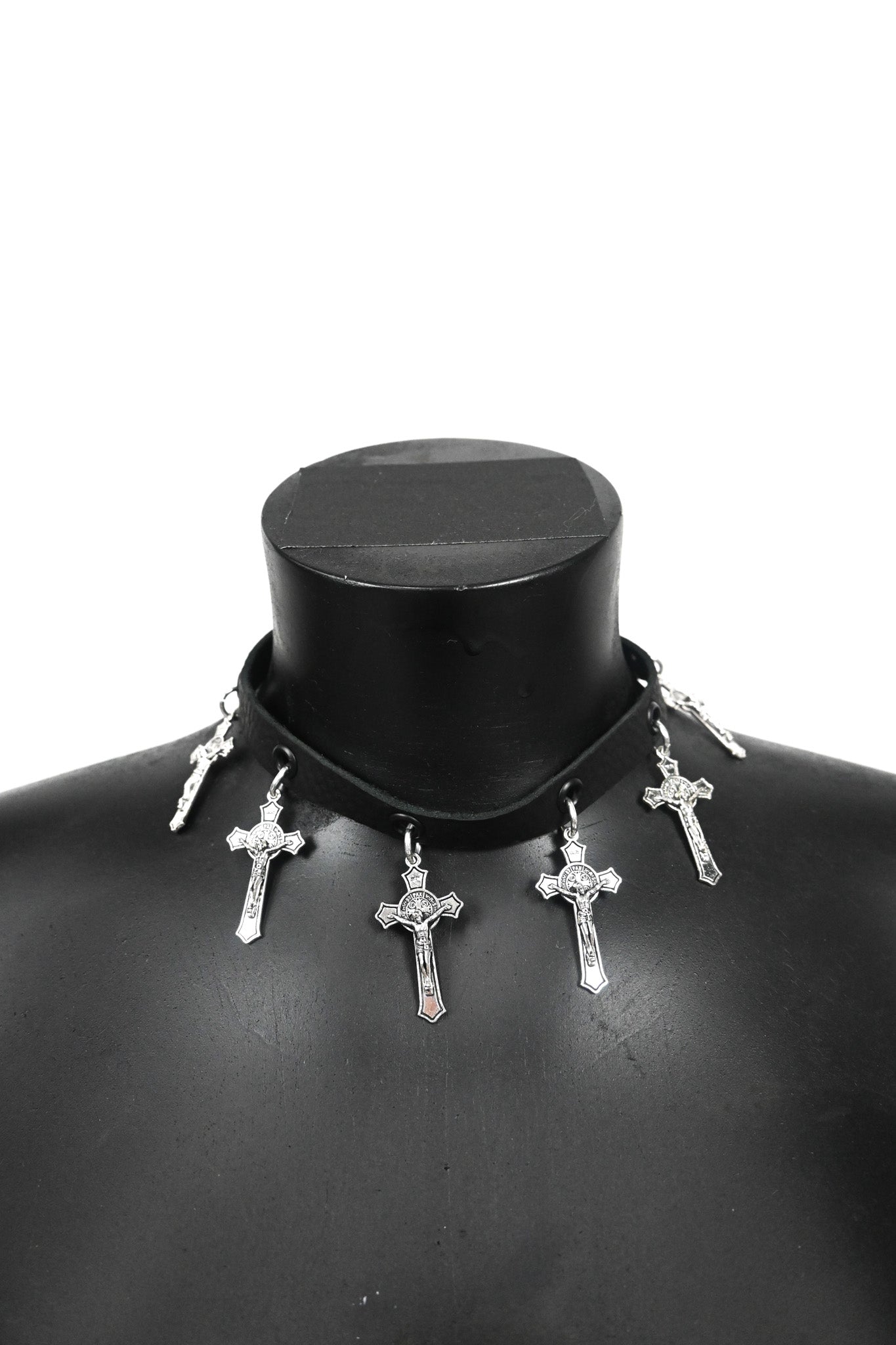 Crucifix leather choker necklace