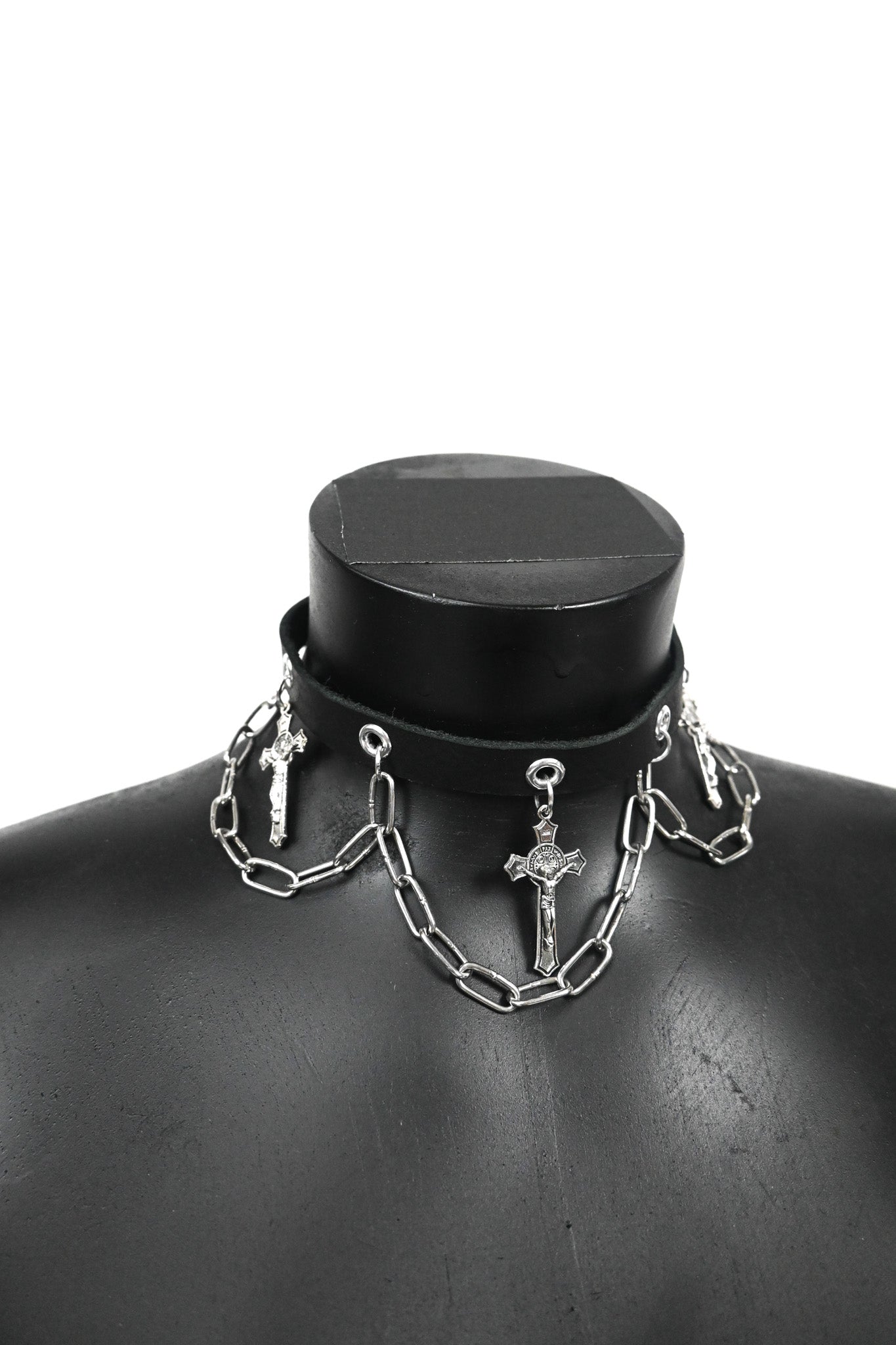 Crucifix leather choker necklace