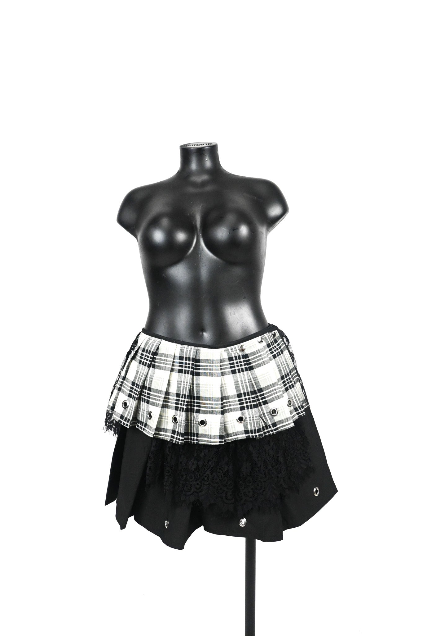 Pleated Grommet skirt check print M/L