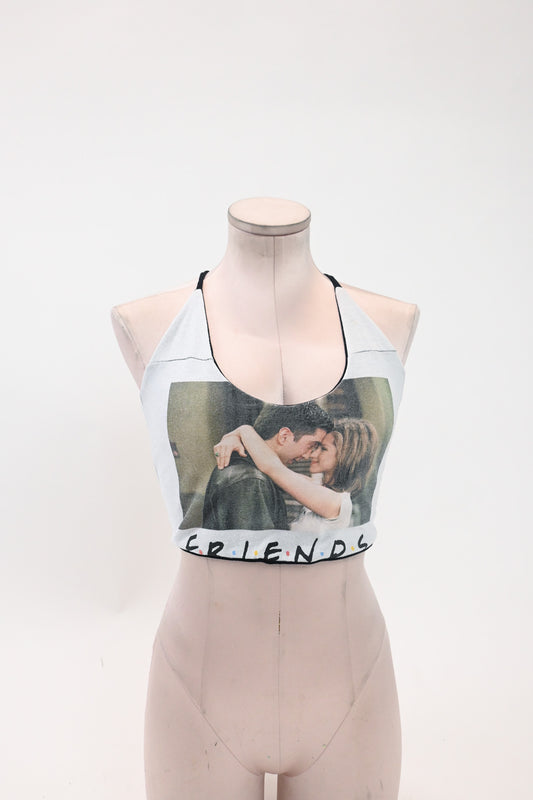 Reversible Friends / Black Tie back tank (S/M Cropped)